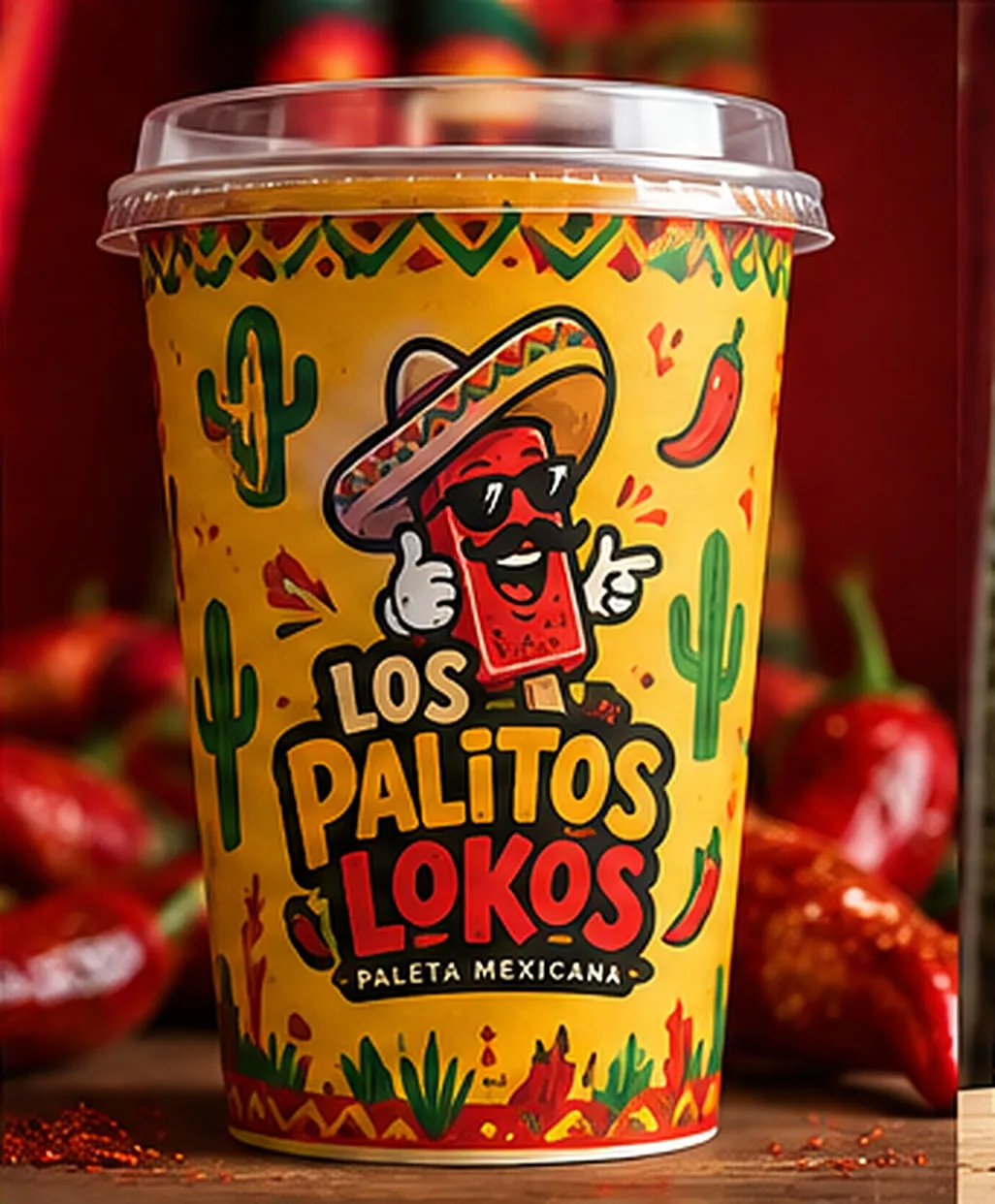 Copo com a identidade visual da Los Palitos Lokos
