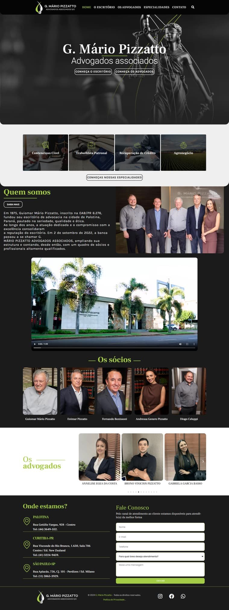 Site do escritório G. Mário Pizzatto Advogados Associados